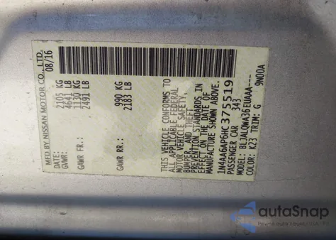 2017 Nissan Maxima 3.5 Platinum/3.5 S/3.5 Sl/3.5 Sr/3.5 Sv z USA, uszkodzony, nr VIN 1N4AA6AP6HC375519